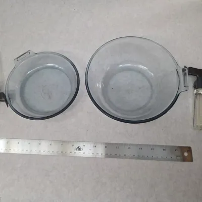 Vintage Pyrex Flameware Skillet Pan and Pot Set of 2 Grip-Tooth Removeable Handles