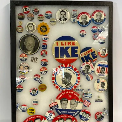 Vintage Presidential Political Campaign Button Shadow Box Display, Multi-Era Collection