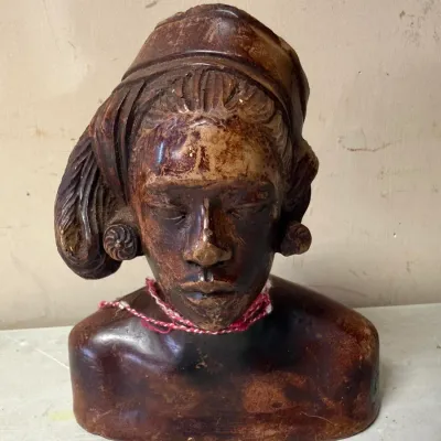 Hand-Carved Wood Woman Bust Sculpture from Africa
