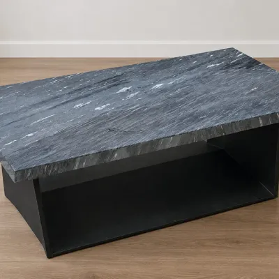 Elements International Beckley Coffee Table with Marble Top and Solid Dark Espresso Base