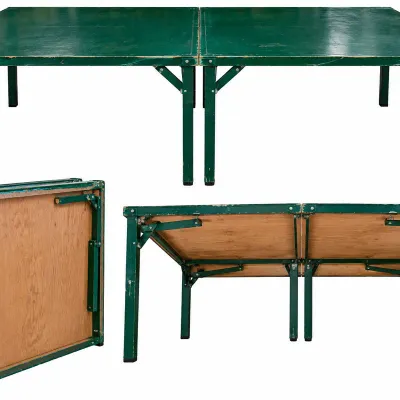 Pair of 5' x 5' Green Wood Folding Ping Pong Tables with Fold-Down Legs - Potterville