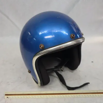 Vintage 1970's Metallic Blue Open-Face Motorcycle Helmet
