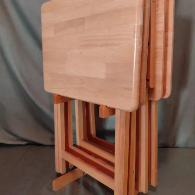 5 Piece Wooden TV Tray Set - 4 Trays, 1 Holder