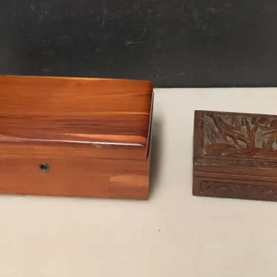 Lane Cedar Keepsake Box and Carved Hardwood Trinket Box, Pair