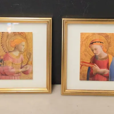 Angel Gabriel and Virgin Annunciation (Detroit Museum) gold framed/matted