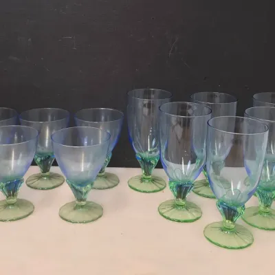 11 Piece Blue and Green Glass Lot