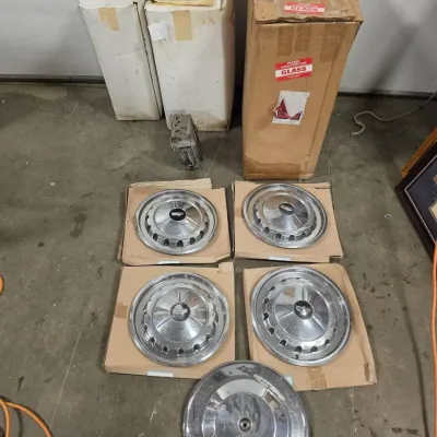 Corvette Collector Lot - 1957 Chrome Wheel Covers, Push Button Radio, 1963 Rear Glass, Covers