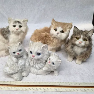 Small Collection of 4 Cat Themed Decorative Pieces/ 3 Realistic and 1 Porcelain