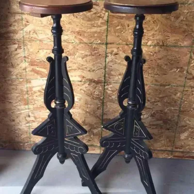 Knights of Pythias F.C.B. Pair of Antique Wood Pedestals Painted Wooden Stands
