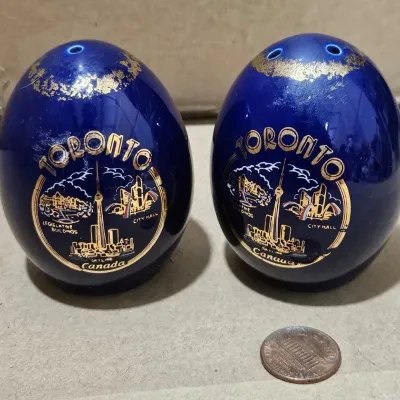Toronto Dark Blue Egg Salt and Pepper Shakers - Estate Sales Warehouse (GR)