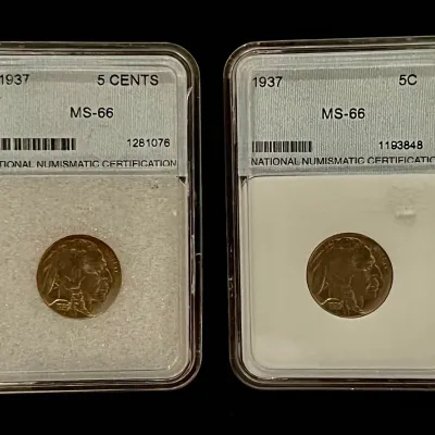 Two High Grade 1937 Buffalo Nickels Certified MS66 On Both Coins