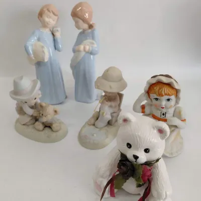 Figurines - 2 Precious Moments, Teddy Bear, Girl, Boy and Girl
