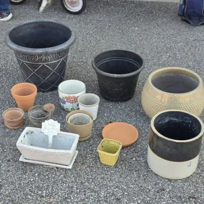 Big Lot of Flower Pots - Terracotta, Ceramic, Resin Planters and Crock