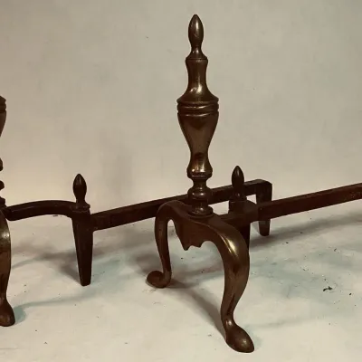 Matching Pair of Brass and Iron Andirons