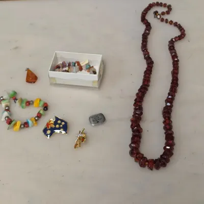 Vintage Jewelry - Acrylic Necklace, Stone Chip Bracelet For Repair, and More