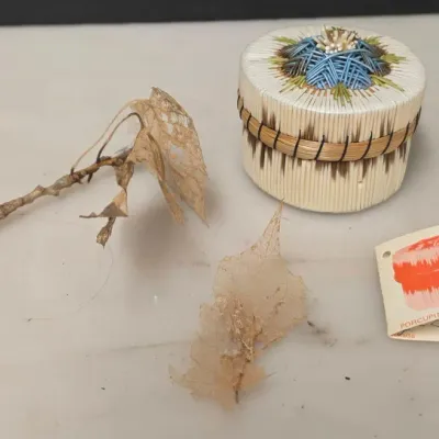 Genuine Ojibway Porcupine Quill and Birch Bark Basket by Jane Peg