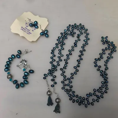 Sterling Silver Bali Silver Tahitian Pearl Set