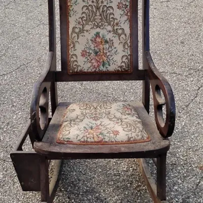 Vintage Wooden Rocking Chair with Floral Upholstery