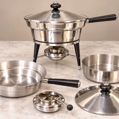 Mirro 516M Vintage Mid-Century Aluminum Chafing Dish Complete Buffet Warmer Set - Potterville