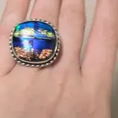 925 Sterling Size 8.5 Glass Ring