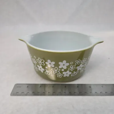Vintage Pyrex Cinderella Mixing Bowl #473 "Crazy Dazy" Spring Blossom Green 1Qt