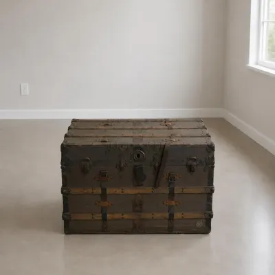 Antique Flat Top Steamer Trunk