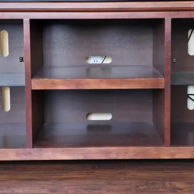 TV Stereo Display Console Cabinet with Glass Shelves and Cherry Finish Wood Shelves from Talsma Furn