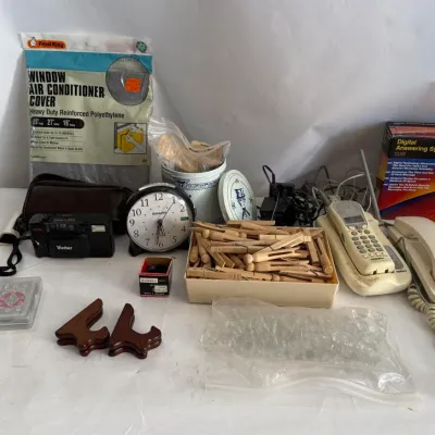 Vintage Electronics and Household Collectibles Lot: Answering System, Uniden Cordless Phone and Vivitar