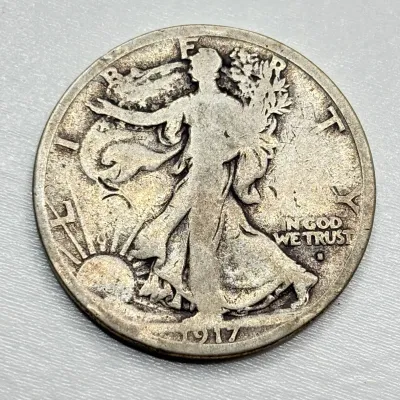 1917 S - Walking Liberty Silver Half Dollar - S on Obverse