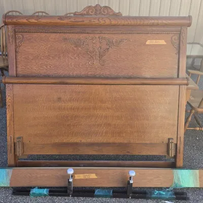 Antique Victorian or Turn-of-the-Century Tiger Oak Full-Size Bed Frame