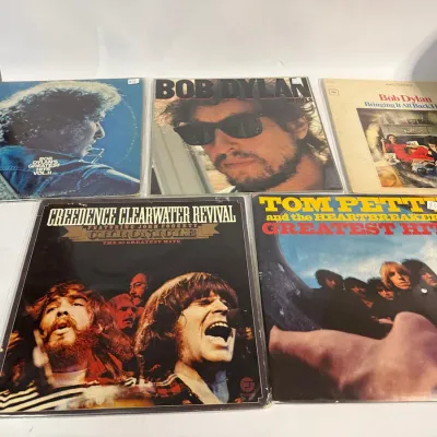 Vintage Classic Rock and Folk Vinyl Record LP Album Lot, Bob Dylan, CCR, Tom Petty, 5 Pieces