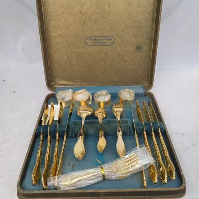 Vintage Gold-Plated Flatware by Wm. Rogers & Son in Presentation Case
