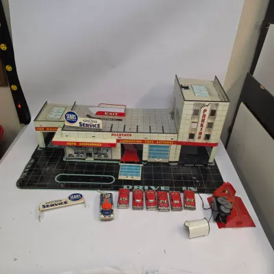 Vintage Sears Tin Litho Gas Station with Elevator