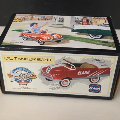 Crown Premiums die cast collectible pedal car bank, a 1/6 scale 1948 BMC Oil Tanker