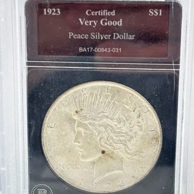 1923 - Peace Silver Dollar - Bradford Mint Certified Very Good