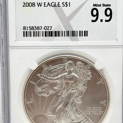 2008 - Burnished Silver Eagle Dollar - NCG Certified Mint State 9.9