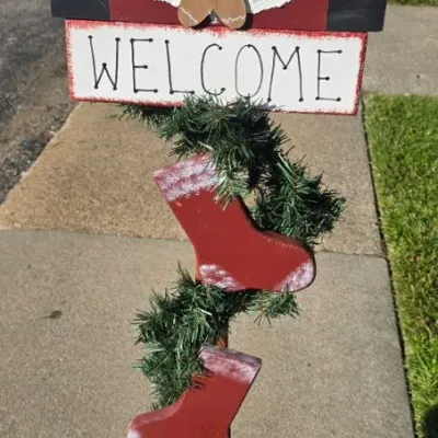 Vintage Wooden Santa "Welcome" Sign