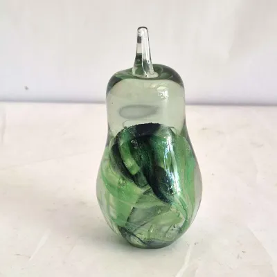 Handblown Green Swirl Glass Pear Paperweight By Kerry Crafted Glass