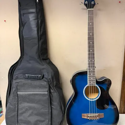 BC Acoustic-Electric Bass Guitar: Blue Sunburst 4-String Instrument with Gig Bag