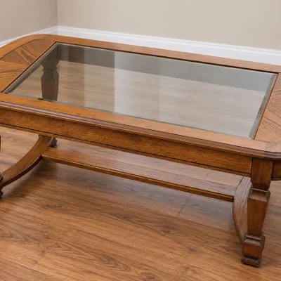 Glass Topped Wood Framed Coffee Table