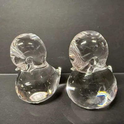 FM Konstglas Ronneby Sweden Clear Glass Duck Figurines (Pair)