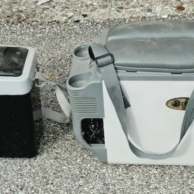 Two Portable Electric Travel Coolers & Warmers with Cup Holders and Carry Straps