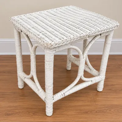 Small White Square Wicker End Table
