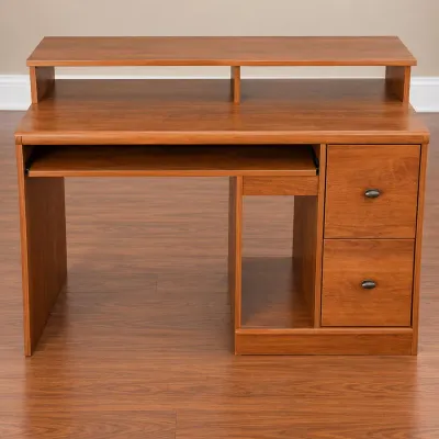 Computer Desk with Raised Monitor Shelf and Slide-Out Keyboard Tray