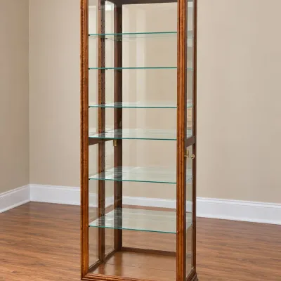 Traditional-Style Tall Oak Curio Display Cabinet