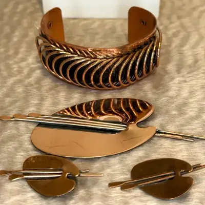 Sale Photo Thumbnail #7: Renoir Copper Cuff, Broock & Earrings