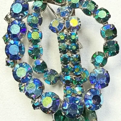 Sale Photo Thumbnail #62: Vintage blue and green aurora borealis brooch