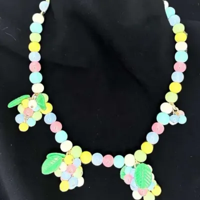 Sale Photo Thumbnail #103: Pastel fruit and berry beaded statement necklace