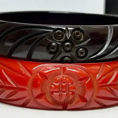 Sale Photo Thumbnail #16: Carved Bakelite Bracelets