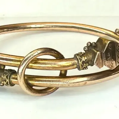 Sale Photo Thumbnail #139: Victorian Etruscan Revival Bypass Bangle Bracelet